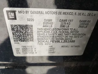 2020 GMC Terrain SLT with VIN 3GKALPEV9LL251989, listed as a IAAI auction lot 41681603 with 101,926 mi miles. Bid and sale history available at carsss.com. Image 9.