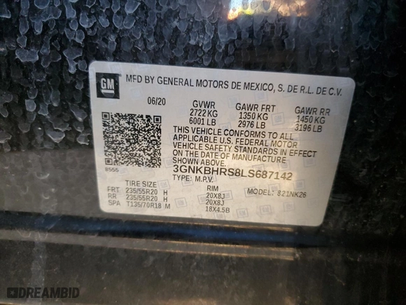2020 Chevrolet Blazer LT with VIN 3GNKBHRS8LS687142, listed as a Copart auction lot 42432085 with 0 mi miles and Non Repairable. Bid and sale history available at carsss.com. Image 15.