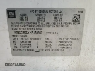 2017 Chevrolet Tahoe LT z VIN 1GNSCBKCXHR168360, wystawiony jako Copart lot #49990515 z przebiegiem 225 421 mil mil oraz Szkoda całkowita • Salvage title. Historia ofert i sprzedaży dostępna na DreamBid. Obrazek 12.
