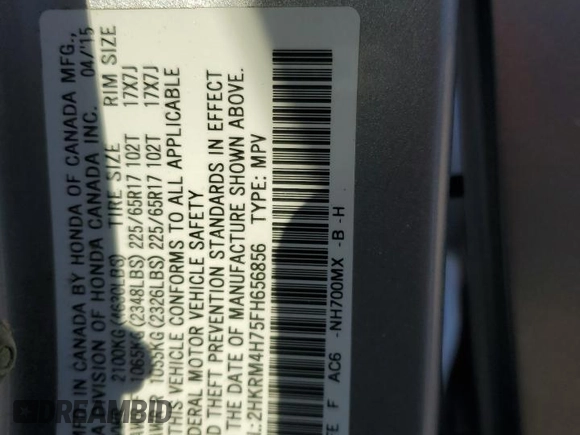 2015 Honda CR-V EX-L with VIN 2HKRM4H75FH656856, listed as a Copart auction lot 51367985 with 89,981 mi miles and Salvage Title. Bid and sale history available at carsss.com. Image 13.