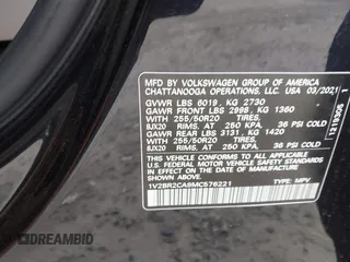 2021 Volkswagen Atlas SEL with VIN 1V2BR2CA9MC576221, listed as a IAAI auction lot 42176520 with 67,272 mi miles and . Bid and sale history available at DreamBid. Image 9.