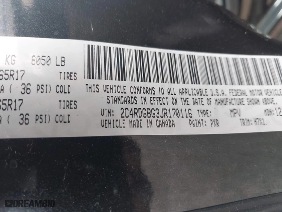 2018 Dodge Grand Caravan SE Plus with VIN 2C4RDGBG3JR170116, listed as a IAAI auction lot 41922061 with 74,149 mi miles. Bid and sale history available at carsss.com. Image 9.