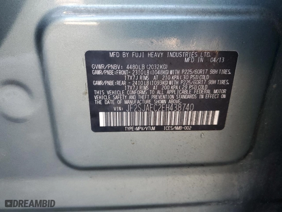 2014 Subaru Forester 2.5i Premium with VIN JF2SJAEC2EH438740, listed as a Copart auction lot 88536905 with 124,111 mi miles and Salvage Title. Bid and sale history available at carsss.com. Image 14.