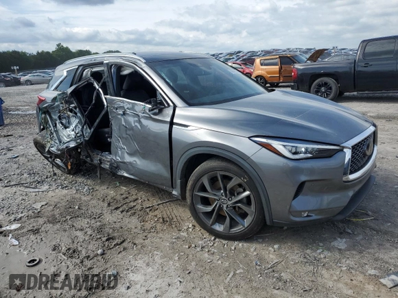 2019 Infiniti QX50 Essential with VIN 3PCAJ5M38KF128199, listed as a Copart auction lot 56587525 with 58,392 mi miles and Salvage title. Bid and sale history available at DreamBid. Image 4.