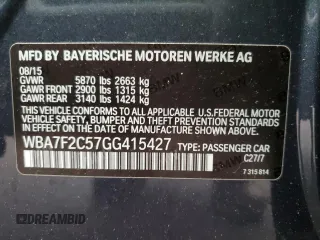 2016 BMW 7 Series 750i xDrive with VIN WBA7F2C57GG415427, listed as a Copart auction lot 36699423 with 0 mi miles. Bid and sale history available at carsss.com. Image 12.
