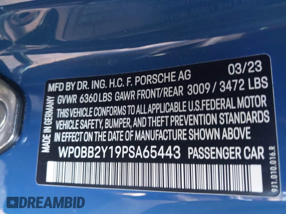 2023 Porsche Taycan 4S z VIN WP0BB2Y19PSA65443, wystawiony jako IAAI lot #42105240 z przebiegiem 265 mil mil oraz . Historia ofert i sprzedaży dostępna na DreamBid. Obrazek 9.