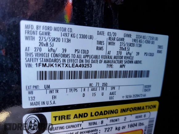 2020 Ford Expedition Max Limited with VIN 1FMJK1KTXLEA49253, listed as a Copart auction lot 42124305 with 108,441 mi miles and Salvage title. Bid and sale history available at DreamBid. Image 16.