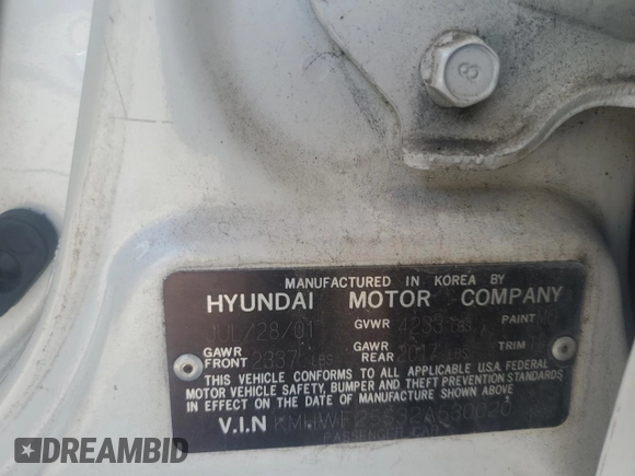 2002 Hyundai Sonata with VIN KMHWF25S32A530020, listed as a Copart auction lot 88697565 with 80,526 mi miles and Clean Title. Bid and sale history available at carsss.com. Image 12.