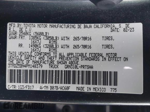 2023 Toyota Tacoma SR5 z VIN 3TMDZ5BN4PM148379, wystawiony jako IAAI lot #41547628 z przebiegiem 30 001 mil mil oraz . Historia ofert i sprzedaży dostępna na DreamBid. Obrazek 9.