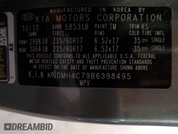 2011 Kia Sedona EX with VIN KNDMH4C79B6398495, listed as a Copart auction lot 47064174 with 169,328 mi miles and Salvage Title. Bid and sale history available at carsss.com. Image 15.