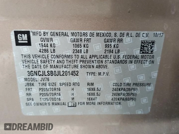 2018 Chevrolet Trax LT with VIN 3GNCJLSB0JL201452, listed as a Copart auction lot 51303775 with 30,802 mi miles and Salvage Title. Bid and sale history available at carsss.com. Image 15.