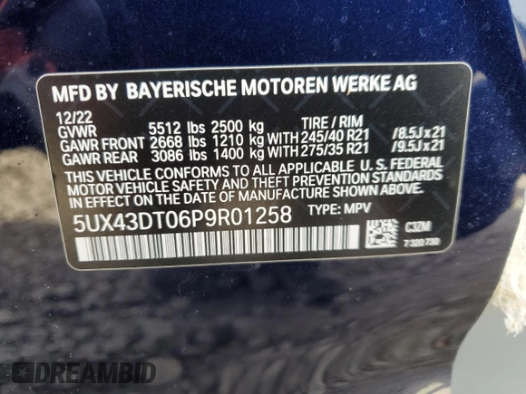 2023 BMW X4 M40i with VIN 5UX43DT06P9R01258, listed as a Copart auction lot 41738674 with 8,184 mi miles and Salvage Title. Bid and sale history available at carsss.com. Image 14.
