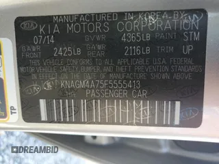 2015 Kia Optima LX with VIN KNAGM4A75F5555413, listed as a Copart auction lot 49482905 with 95,154 mi miles and Clean Title. Bid and sale history available at carsss.com. Image 13.