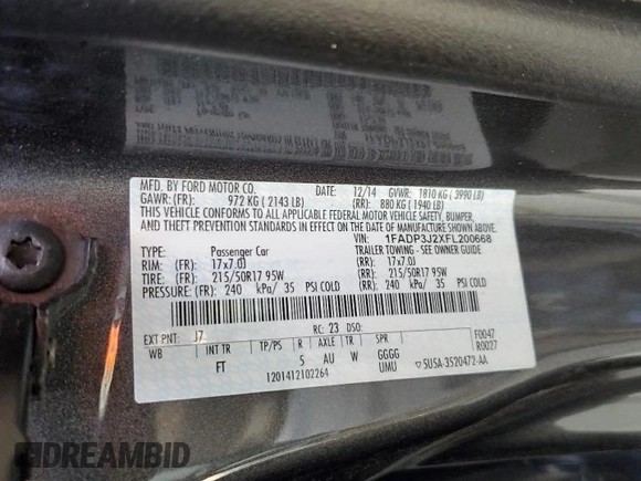 2015 Ford Focus Titanium с VIN 1FADP3J2XFL200668, выставлен на аукционе Copart как лот 54010865 с пробегом 138 459 миль миль и Списание • Salvage title. История ставок и продаж доступна на DreamBid. Изображение 12.