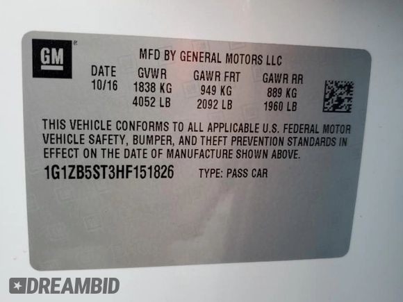 2017 Chevrolet Malibu LS with VIN 1G1ZB5ST3HF151826, listed as a Copart auction lot 51541415 with 94,257 mi miles and Salvage Title. Bid and sale history available at DreamBid. Image 12.