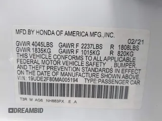 2021 Acura ILX Premium with VIN 19UDE2F80MA005194, listed as a IAAI auction lot 41477925 with 32,857 mi miles and . Bid and sale history available at DreamBid. Image 9.