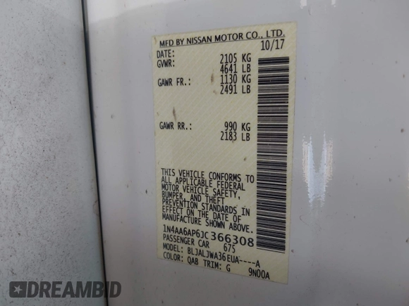 2018 Nissan Maxima SL z VIN 1N4AA6AP6JC366308, wystawiony jako IAAI lot #41823787 z przebiegiem 94 020 mil mil oraz . Historia ofert i sprzedaży dostępna na DreamBid. Obrazek 9.
