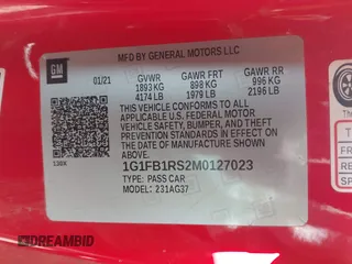 2021 Chevrolet Camaro 1LT с VIN 1G1FB1RS2M0127023, выставлен на аукционе IAAI как лот 41993382 с пробегом 65 121 миль миль и . История ставок и продаж доступна на DreamBid. Изображение 9.