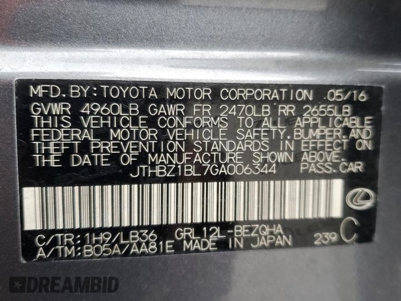 2016 Lexus GS 350 z VIN JTHBZ1BL7GA006344, wystawiony jako Copart lot #59671385 z przebiegiem 173 838 mil mil oraz Szkoda całkowita • Salvage title. Historia ofert i sprzedaży dostępna na DreamBid. Obrazek 13.