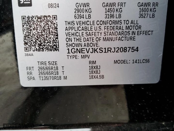 2024 Chevrolet Traverse AWD Z71 with VIN 1GNEVJKS1RJ208754, listed as a Copart auction lot 82891294 with 6,559 mi miles and Salvage Title. Bid and sale history available at carsss.com. Image 15.