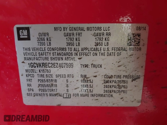 2014 Chevrolet Silverado 1500 LT with VIN 1GCVKREC2EZ407599, listed as a IAAI auction lot 41513210 with 168,352 mi miles and . Bid and sale history available at DreamBid. Image 9.
