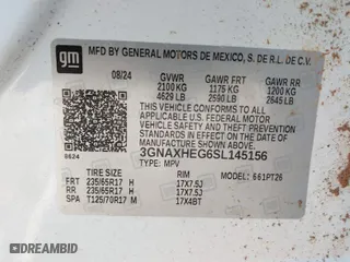 2025 Chevrolet Equinox FWD LT with VIN 3GNAXHEG6SL145156, listed as a IAAI auction lot 41656512 with 3,519 mi miles. Bid and sale history available at carsss.com. Image 9.