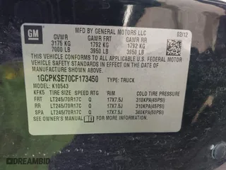 2012 Chevrolet Silverado 1500 LT with VIN 1GCPKSE70CF173450, listed as a IAAI auction lot 41588645 with 172,995 mi miles. Bid and sale history available at carsss.com. Image 9.