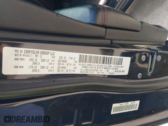 2012 Dodge Durango R/T with VIN 1C4SDJCT4CC337959, listed as a IAAI auction lot 42344317 with 187,429 mi miles and . Bid and sale history available at DreamBid. Image 9.