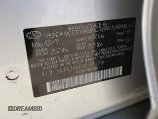2019 Hyundai Sonata SE with VIN 5NPE24AF4KH792914, listed as a Copart auction lot 47111395 with 110,615 mi miles and Salvage Title. Bid and sale history available at DreamBid. Image 14.