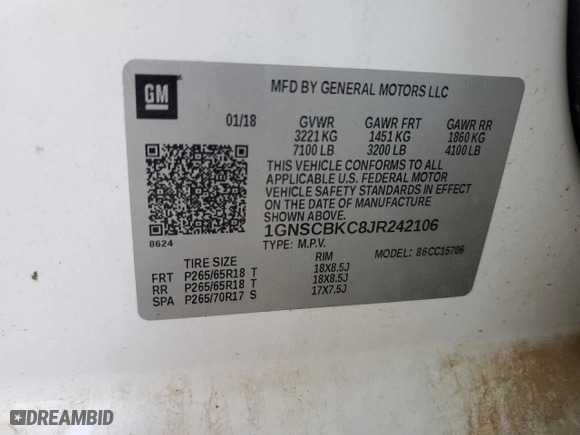 2018 Chevrolet Tahoe LT with VIN 1GNSCBKC8JR242106, listed as a Copart auction lot 76522954 with 92,089 mi miles and Non Repairable. Bid and sale history available at carsss.com. Image 13.