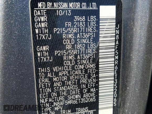 2014 Nissan Juke S with VIN JN8AF5MR6ET352065, listed as a Copart auction lot 57163235 with 187,488 mi miles and Clean title. Bid and sale history available at DreamBid. Image 13.