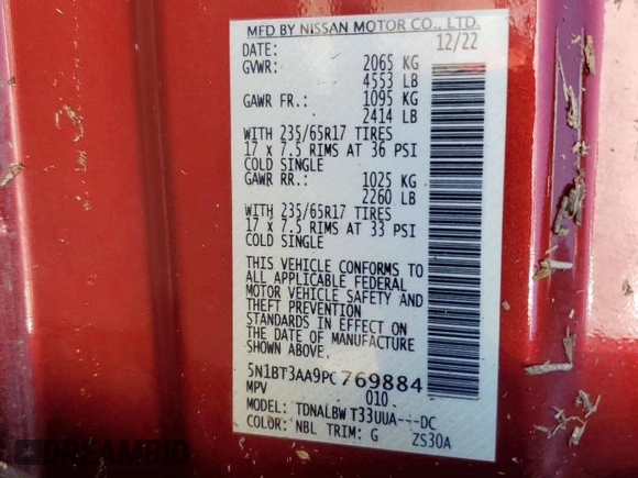 2023 Nissan Rogue S with VIN 5N1BT3AA9PC769884, listed as a Copart auction lot 52877805 with 23,086 mi miles and Salvage title. Bid and sale history available at DreamBid. Image 15.