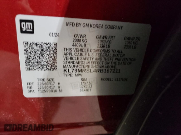 2024 Chevrolet TrailBlazer LT with VIN KL79MRSL4RB167211, listed as a Copart auction lot 65730014 with 1,846 mi miles and Salvage Title. Bid and sale history available at DreamBid. Image 13.