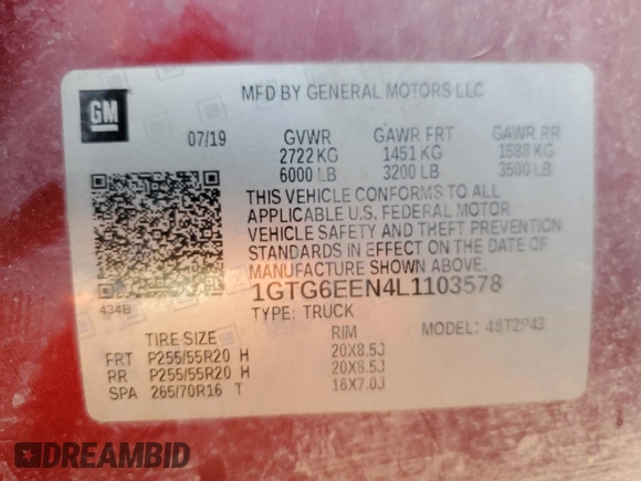 2020 GMC Canyon 4WD Denali with VIN 1GTG6EEN4L1103578, listed as a Copart auction lot 78720354 with 49,240 mi miles and Clean Title. Bid and sale history available at carsss.com. Image 13.