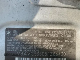 2008 BMW 3 Series 328i with VIN WBAVC53508FZ86430, listed as a Copart auction lot 55310805 with 160,013 mi miles and Salvage Title. Bid and sale history available at DreamBid. Image 12.