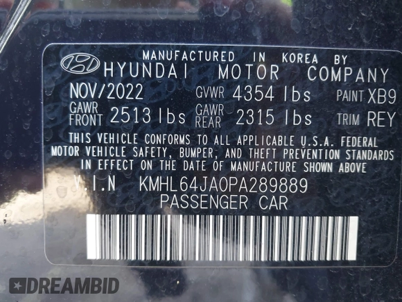 2023 Hyundai Sonata SEL z VIN KMHL64JA0PA289889, wystawiony jako IAAI lot #41931833 z przebiegiem 24 070 mil mil oraz . Historia ofert i sprzedaży dostępna na DreamBid. Obrazek 9.