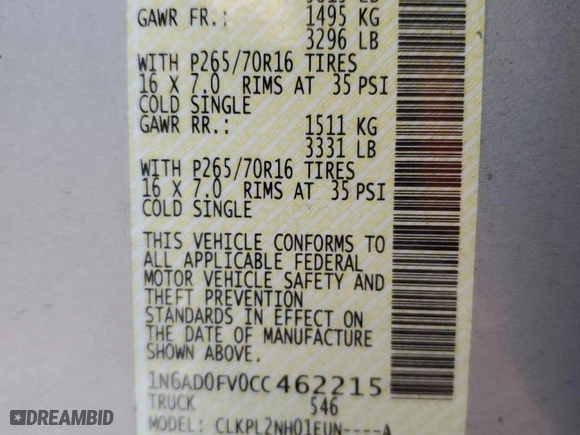 2012 Nissan Frontier SV with VIN 1N6AD0FV0CC462215, listed as a Copart auction lot 85945544 with 0 mi miles and Salvage Title. Bid and sale history available at carsss.com. Image 12.