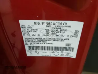 2012 Ford F-150 XL with VIN 1FTEX1EM5CFB00552, listed as a Copart auction lot 54605365 with 237,462 mi miles and Salvage Title. Bid and sale history available at carsss.com. Image 12.