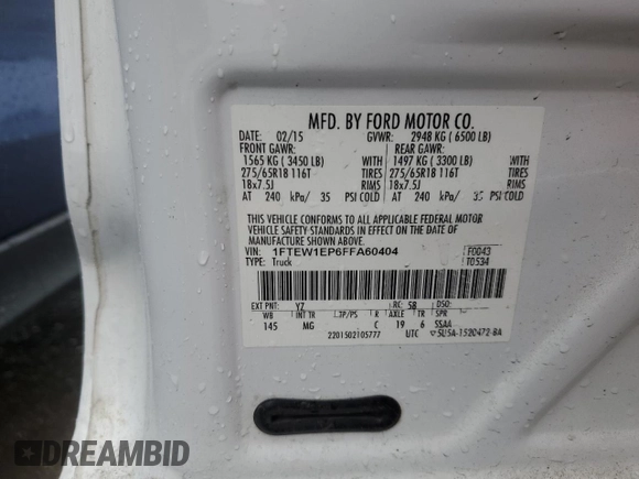 2015 Ford F-150 XLT with VIN 1FTEW1EP6FFA60404, listed as a Copart auction lot 47244575 with 231,426 mi miles and Clean Title. Bid and sale history available at carsss.com. Image 12.