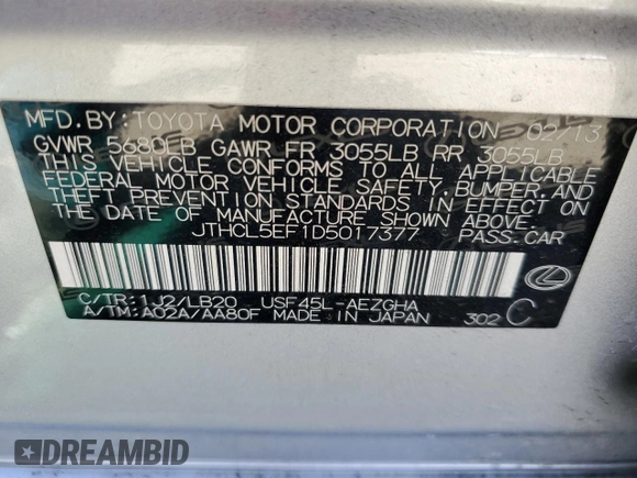2013 Lexus LS 460 with VIN JTHCL5EF1D5017377, listed as a Copart auction lot 48390465 with 136,366 mi miles and Salvage title. Bid and sale history available at DreamBid. Image 13.