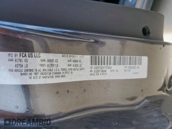 2017 FIAT 500e with VIN 3C3CFFGE2HT575834, listed as a Copart auction lot 59635625 with 41,405 mi miles and Clean title. Bid and sale history available at DreamBid. Image 13.