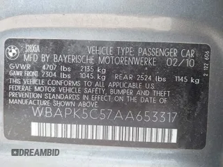 2010 BMW 3 Series 328i xDrive with VIN WBAPK5C57AA653317, listed as a IAAI auction lot 41997460 with 173,192 mi miles and . Bid and sale history available at DreamBid. Image 9.