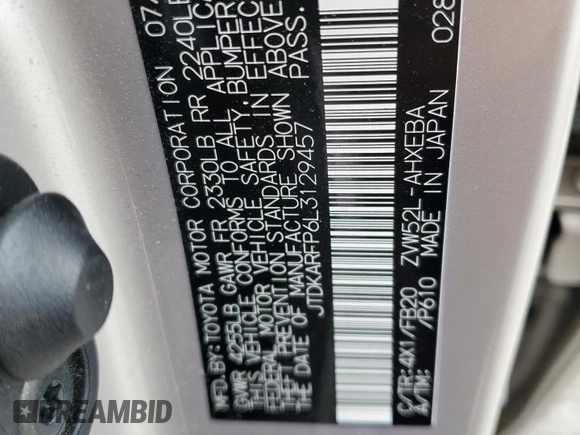 2020 Toyota Prius LE z VIN JTDKARFP6L3129457, wystawiony jako Copart lot #58416195 z przebiegiem 90 326 mil mil oraz Szkoda całkowita • Salvage title. Historia ofert i sprzedaży dostępna na DreamBid. Obrazek 12.