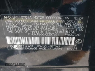 2010 Lexus ES with VIN JTHBK1EG6A2357654, listed as a IAAI auction lot 41697967 with 151,074 mi miles. Bid and sale history available at carsss.com. Image 9.