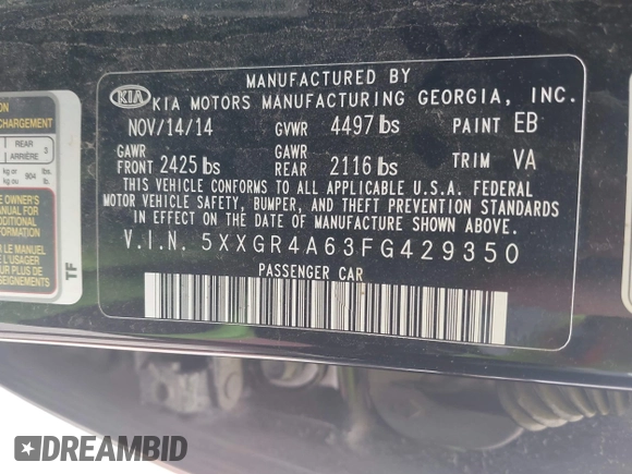 2015 Kia Optima SX Turbo с VIN 5XXGR4A63FG429350, выставлен на аукционе IAAI как лот 42421478 с пробегом 113 506 миль миль и . История ставок и продаж доступна на DreamBid. Изображение 9.
