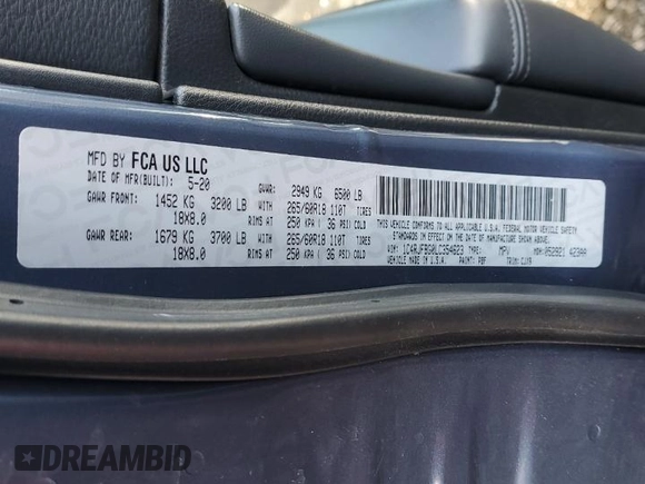 2020 Jeep Grand Cherokee Limited X с VIN 1C4RJFBG0LC354623, выставлен на аукционе Copart как лот 42694745 с пробегом 69 561 миль миль и Списание • Salvage title. История ставок и продаж доступна на DreamBid. Изображение 13.