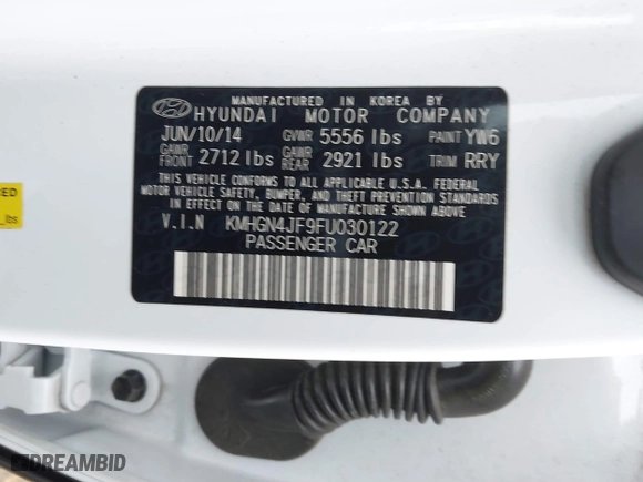 2015 Hyundai Genesis 5.0L with VIN KMHGN4JF9FU030122, listed as a IAAI auction lot 41166461 with 120,230 mi miles. Bid and sale history available at carsss.com. Image 9.