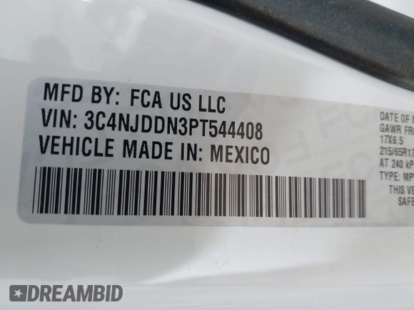 2023 Jeep Compass Trailhawk with VIN 3C4NJDDN3PT544408, listed as a IAAI auction lot 42253800 with 53,105 mi miles and . Bid and sale history available at DreamBid. Image 9.