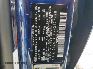 2017 Kia Optima LX with VIN 5XXGT4L35HG177799, listed as a Copart auction lot 54935045 with 92,216 mi miles and Salvage Title. Bid and sale history available at DreamBid. Image 13.