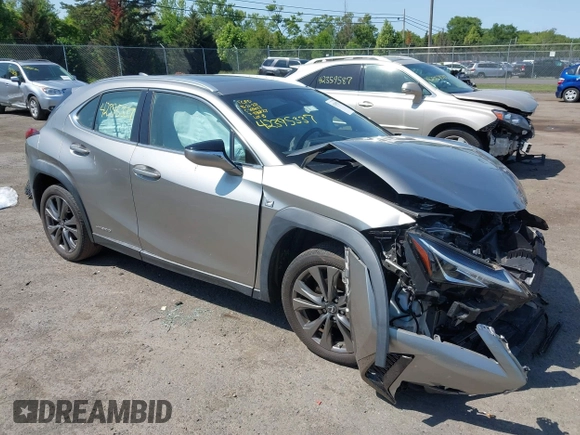 2020 Lexus UX 250h F Sport with VIN JTHR9JBH3L2036827, listed as a IAAI auction lot 42395337 with 50,096 mi miles and . Bid and sale history available at DreamBid. Image 1.